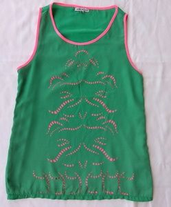 Green and pink eyelet top